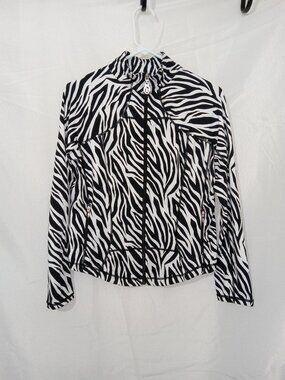 Christine Alexander Zebra Print Rhinestone Jacket Womens Small Y2K Glam Full Zip